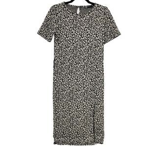 Zara Brown Animal Print Short Sleeve Knee Length Sheath Dress Womens M Leopard